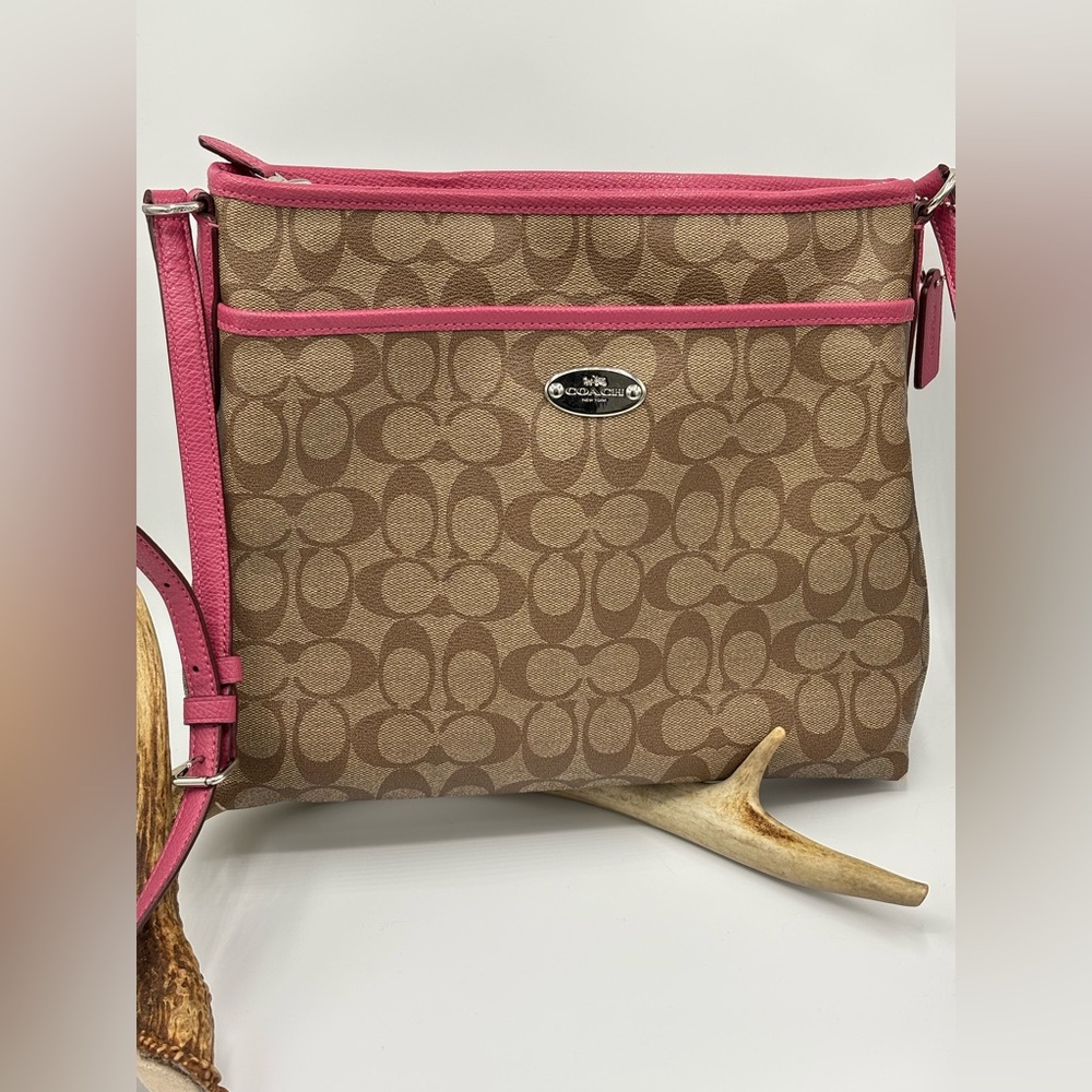 Coach Tan and Pink Signature Crossbody Bag